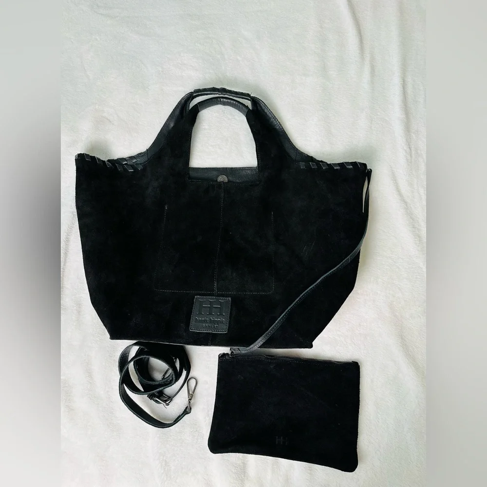 Haute Hippie Black Suede Hobo Bag With Detachable Pouch - Picture 8 of 12